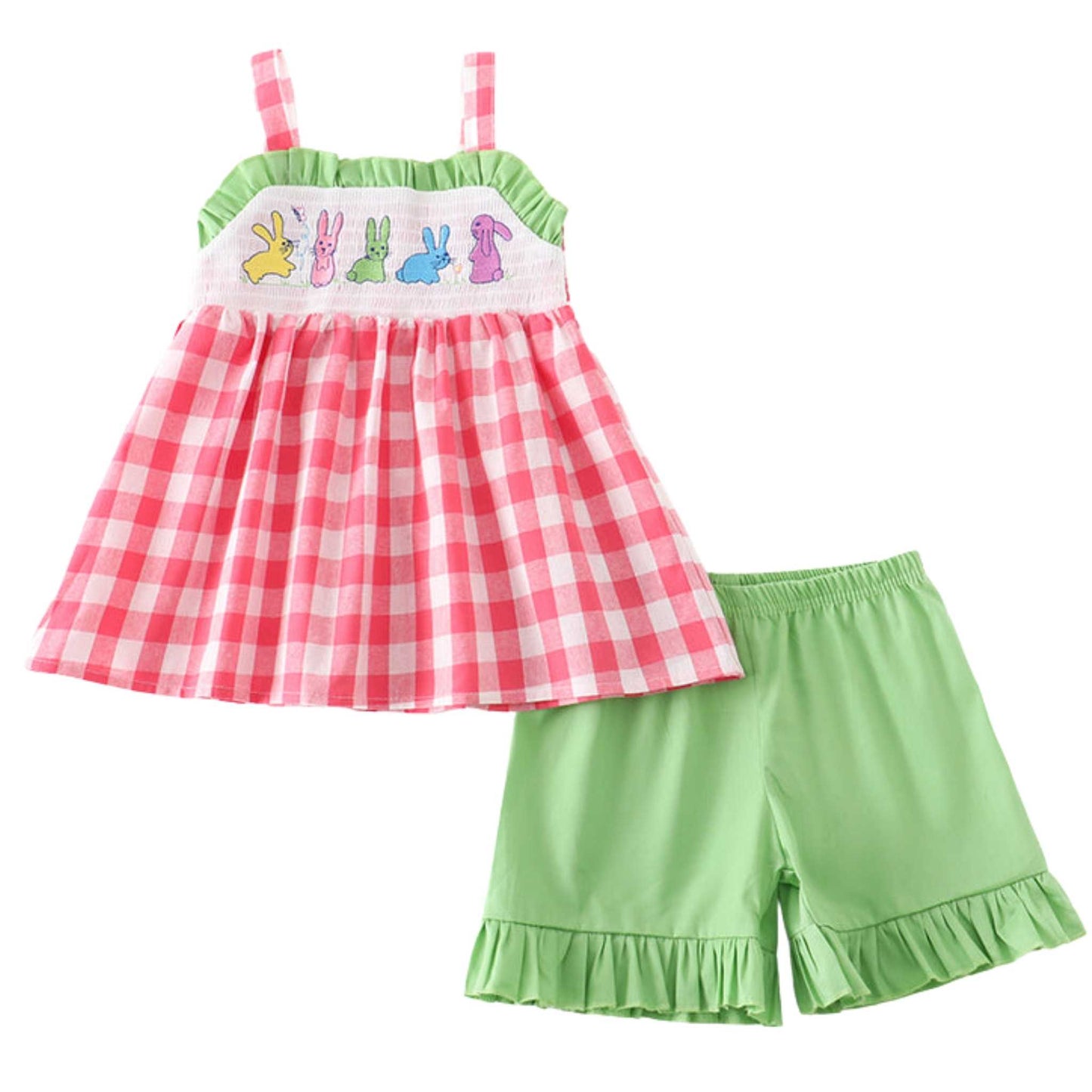 Red Plaid Bunny Shorts Set